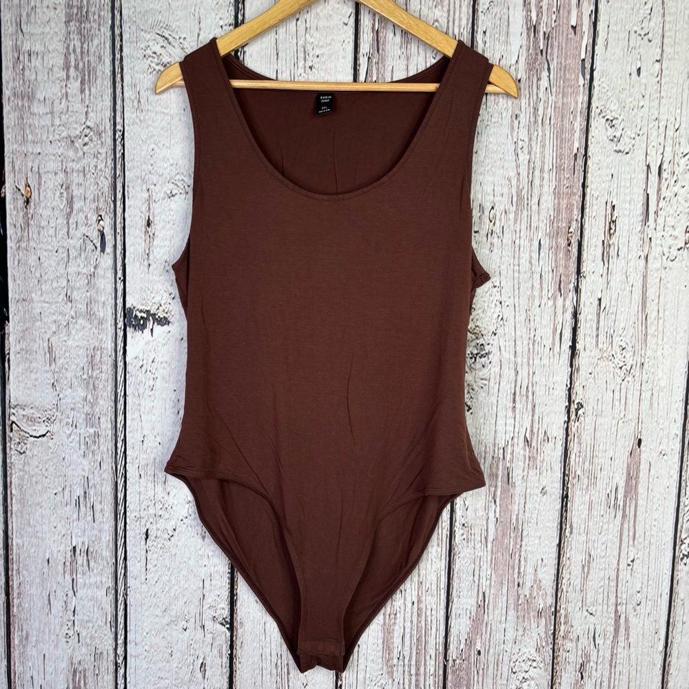 SHEIN Curve 2XL Brown Super Stretchy Lightweight Sleeveless Bodysuit‎ Snap Close